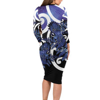 Piwakawaka New Zealand Matariki Family Matching Long Sleeve Bodycon Dress and Hawaiian Shirt Maori New Year Silver Fern Purple Galaxy LT14 - Polynesian Pride