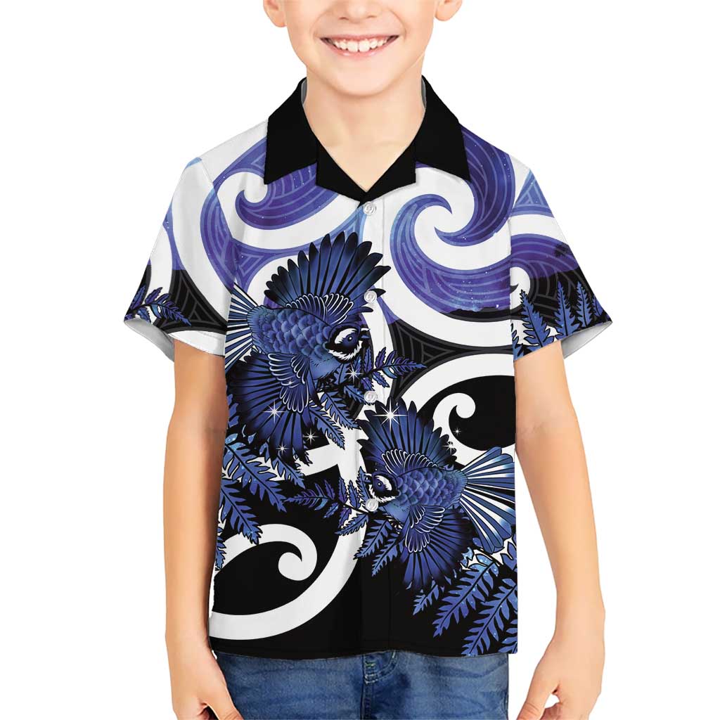 Piwakawaka New Zealand Matariki Family Matching Long Sleeve Bodycon Dress and Hawaiian Shirt Maori New Year Silver Fern Purple Galaxy LT14 Son's Shirt Purple - Polynesian Pride