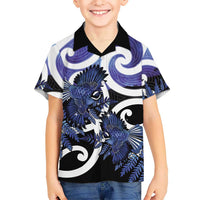Piwakawaka New Zealand Matariki Family Matching Long Sleeve Bodycon Dress and Hawaiian Shirt Maori New Year Silver Fern Purple Galaxy LT14 Son's Shirt Purple - Polynesian Pride