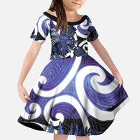 Piwakawaka New Zealand Matariki Family Matching Mermaid Dress and Hawaiian Shirt Maori New Year Silver Fern Purple Galaxy LT14 Daughter's Dress Purple - Polynesian Pride