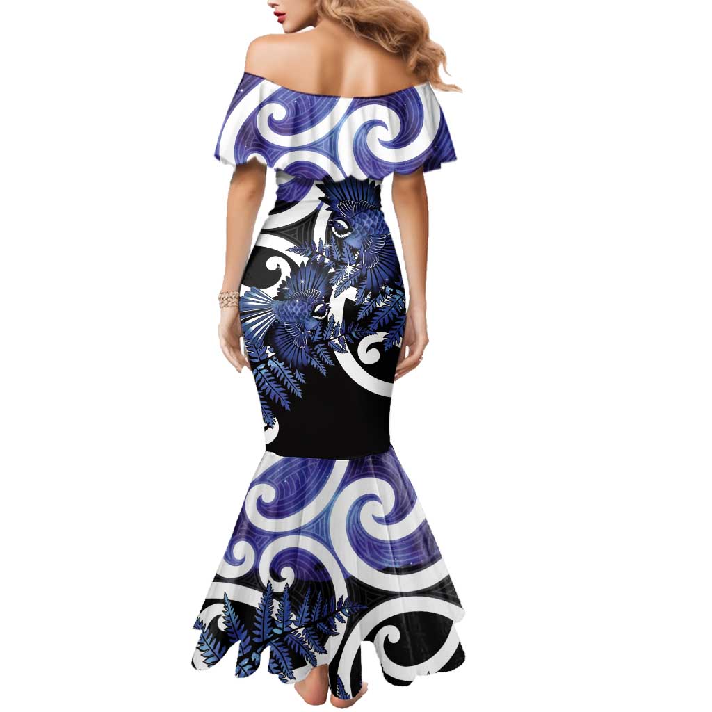 Piwakawaka New Zealand Matariki Family Matching Mermaid Dress and Hawaiian Shirt Maori New Year Silver Fern Purple Galaxy LT14 - Polynesian Pride
