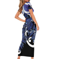 Piwakawaka New Zealand Matariki Family Matching Short Sleeve Bodycon Dress and Hawaiian Shirt Maori New Year Silver Fern Purple Galaxy