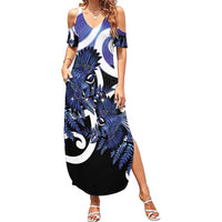 Piwakawaka New Zealand Matariki Family Matching Summer Maxi Dress and Hawaiian Shirt Maori New Year Silver Fern Purple Galaxy