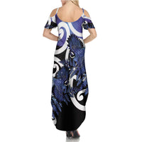 Piwakawaka New Zealand Matariki Family Matching Summer Maxi Dress and Hawaiian Shirt Maori New Year Silver Fern Purple Galaxy