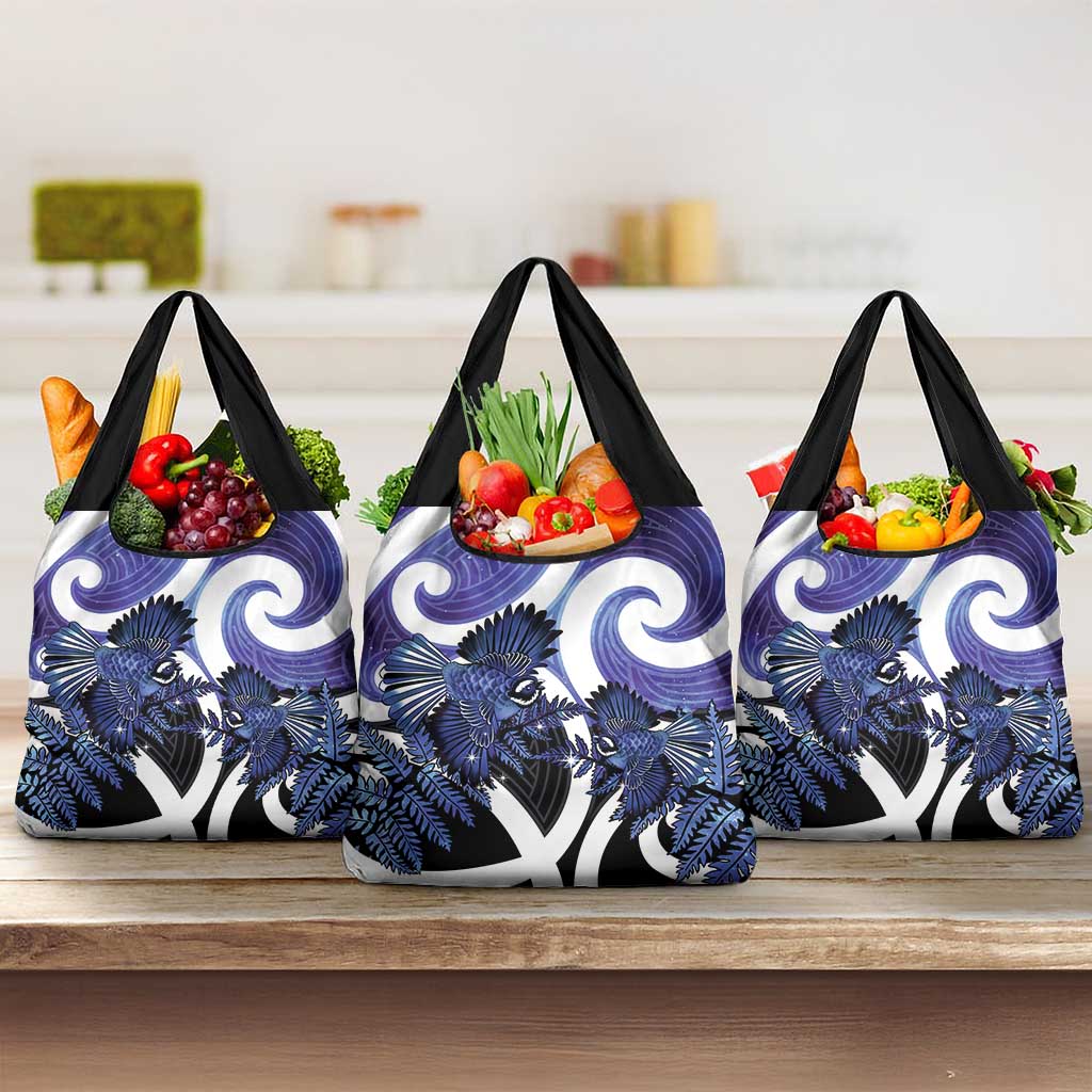 Piwakawaka New Zealand Matariki Grocery Bag Maori New Year Silver Fern Purple Galaxy
