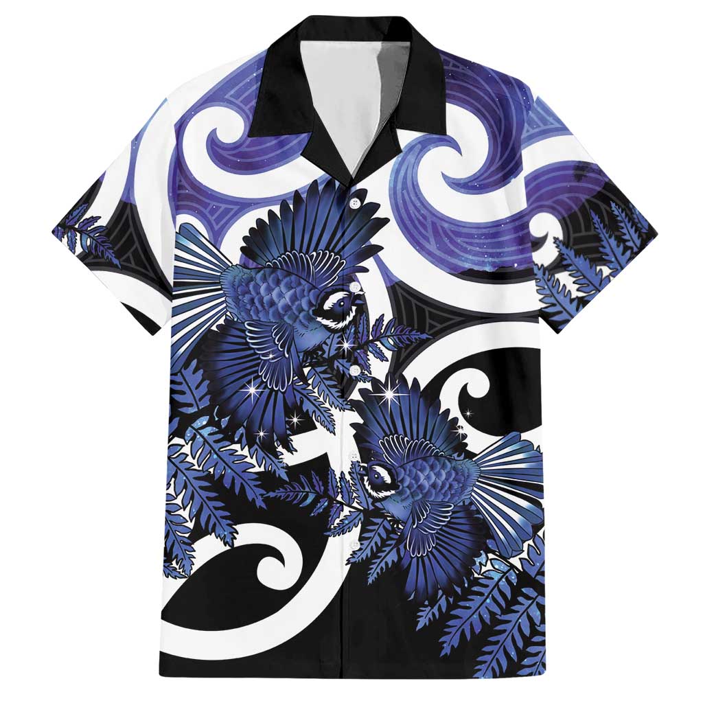 Piwakawaka New Zealand Matariki Hawaiian Shirt Maori New Year Silver Fern Purple Galaxy