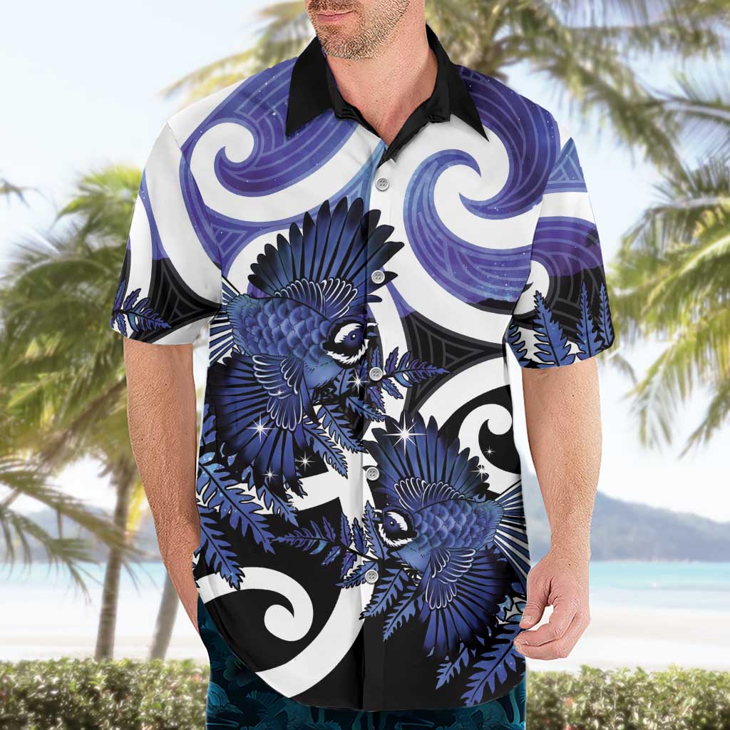Piwakawaka New Zealand Matariki Hawaiian Shirt Maori New Year Silver Fern Purple Galaxy