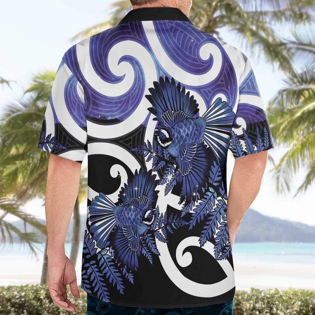 Piwakawaka New Zealand Matariki Hawaiian Shirt Maori New Year Silver Fern Purple Galaxy