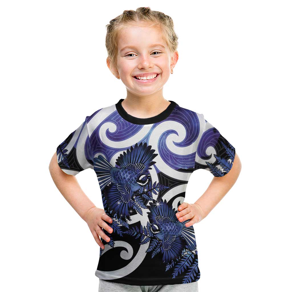 Piwakawaka New Zealand Matariki Kid T Shirt Maori New Year Silver Fern Purple Galaxy