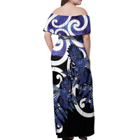 Piwakawaka New Zealand Matariki Off Shoulder Maxi Dress Maori New Year Silver Fern Purple Galaxy