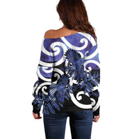 Piwakawaka New Zealand Matariki Off Shoulder Sweater Maori New Year Silver Fern Purple Galaxy