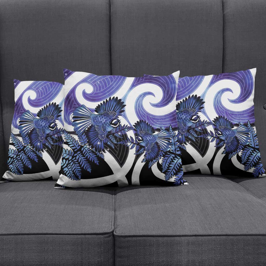 Piwakawaka New Zealand Matariki Pillow Cover Maori New Year Silver Fern Purple Galaxy