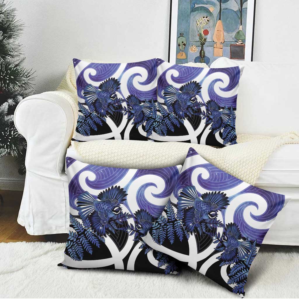 Piwakawaka New Zealand Matariki Pillow Cover Maori New Year Silver Fern Purple Galaxy