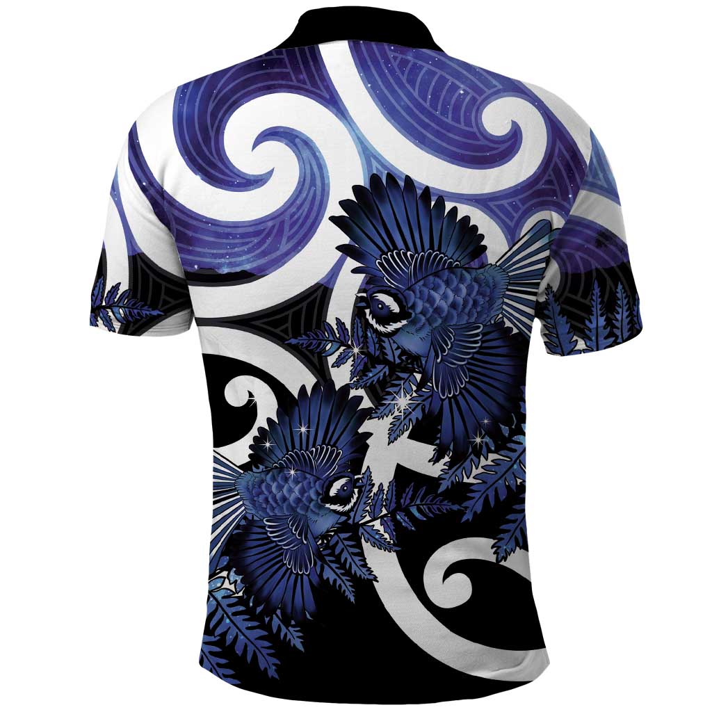 Piwakawaka New Zealand Matariki Polo Shirt Maori New Year Silver Fern Purple Galaxy