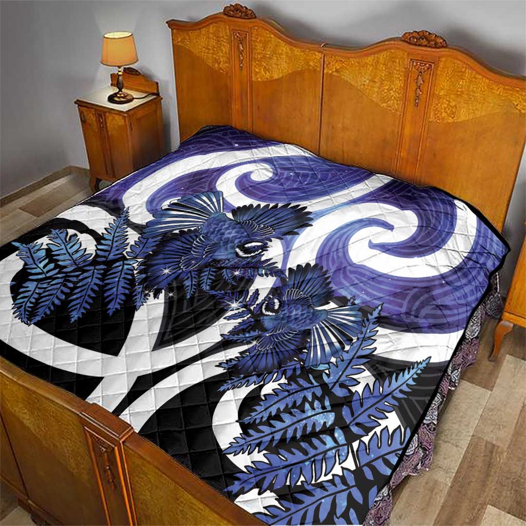 Piwakawaka New Zealand Matariki Quilt Maori New Year Silver Fern Purple Galaxy