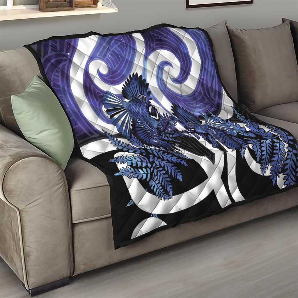 Piwakawaka New Zealand Matariki Quilt Maori New Year Silver Fern Purple Galaxy