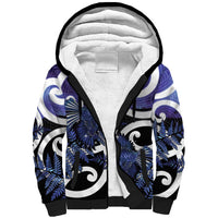Piwakawaka New Zealand Matariki Sherpa Hoodie Maori New Year Silver Fern Purple Galaxy