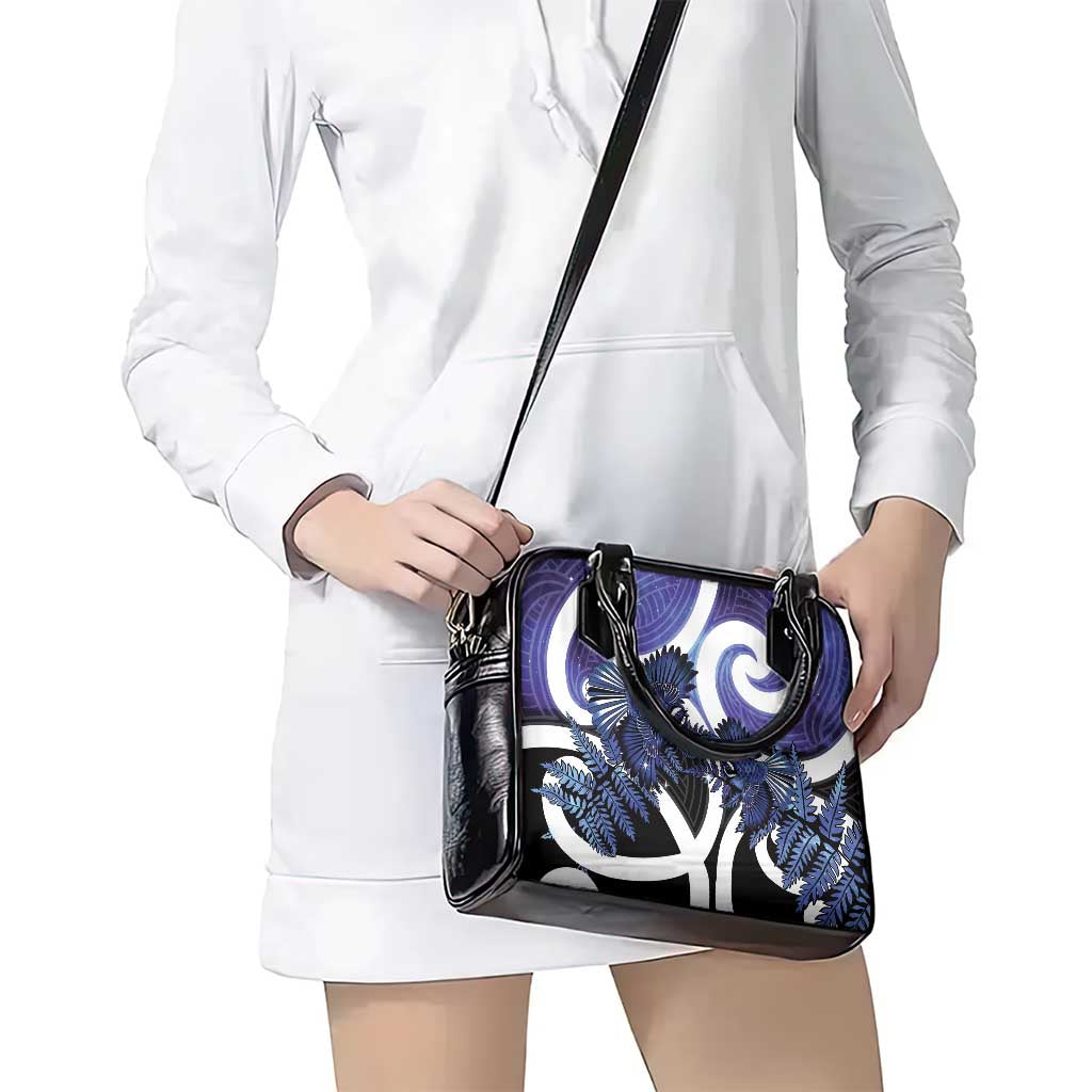 Piwakawaka New Zealand Matariki Shoulder Handbag Maori New Year Silver Fern Purple Galaxy