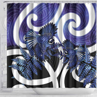 Piwakawaka New Zealand Matariki Shower Curtain Maori New Year Silver Fern Purple Galaxy