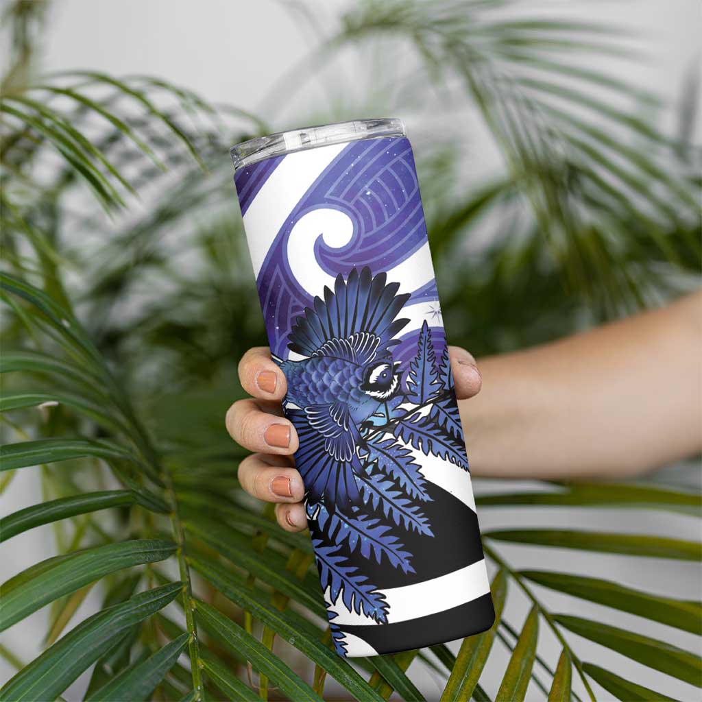 Piwakawaka New Zealand Matariki Skinny Tumbler Maori New Year Silver Fern Purple Galaxy