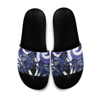 Piwakawaka New Zealand Matariki Slide Sandals Maori New Year Silver Fern Purple Galaxy