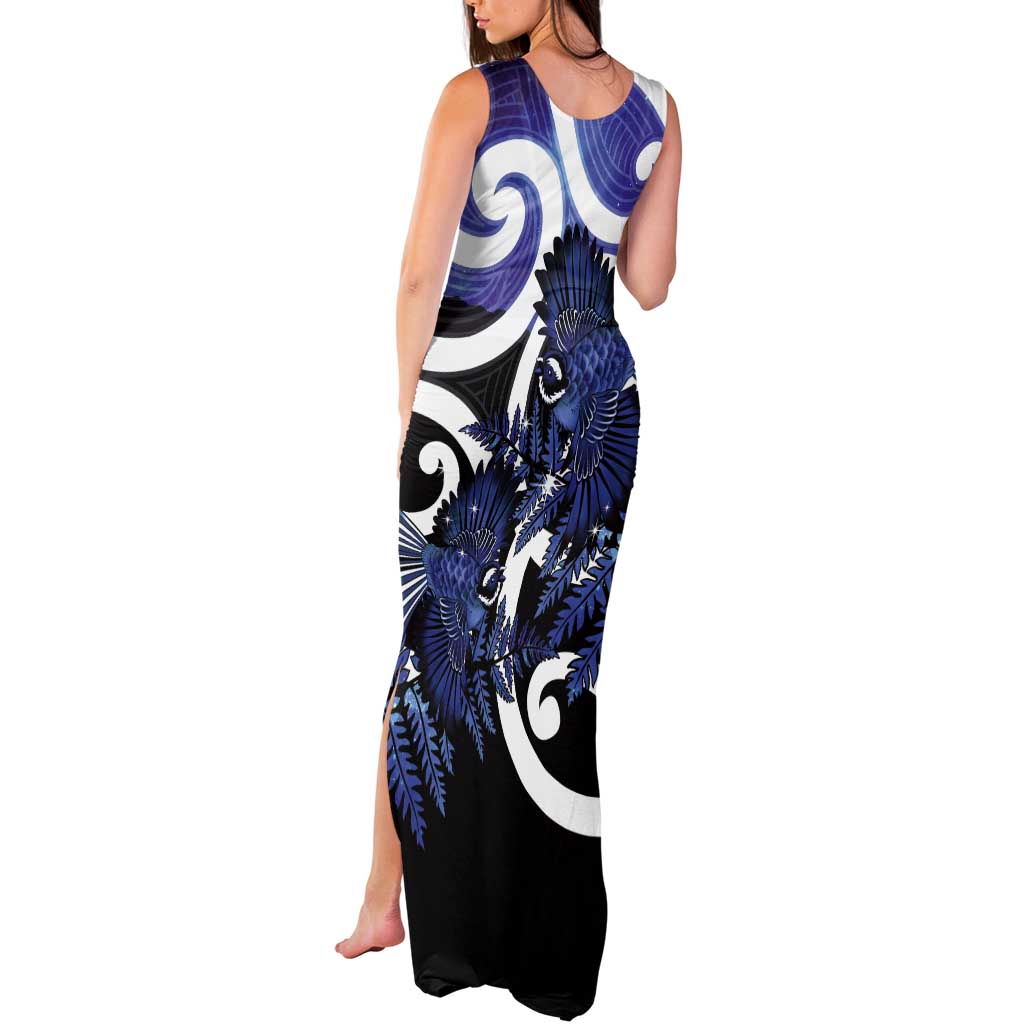 Piwakawaka New Zealand Matariki Tank Maxi Dress Maori New Year Silver Fern Purple Galaxy