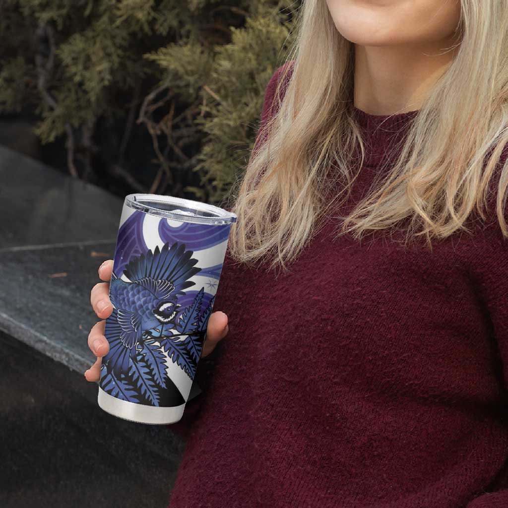 Piwakawaka New Zealand Matariki Tumbler Cup Maori New Year Silver Fern Purple Galaxy