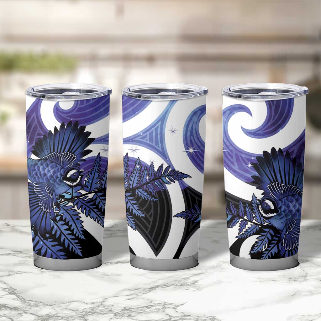 Piwakawaka New Zealand Matariki Tumbler Cup Maori New Year Silver Fern Purple Galaxy