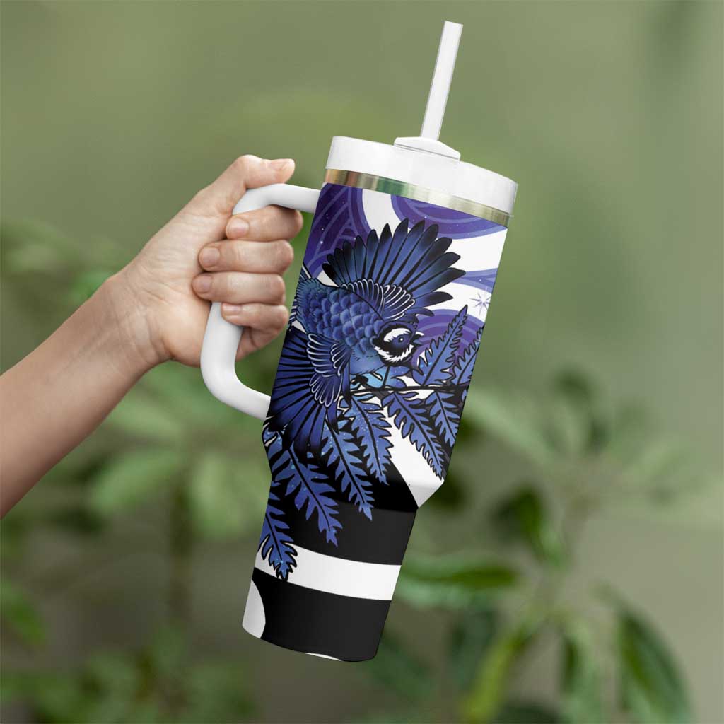 Piwakawaka New Zealand Matariki Tumbler With Handle Maori New Year Silver Fern Purple Galaxy