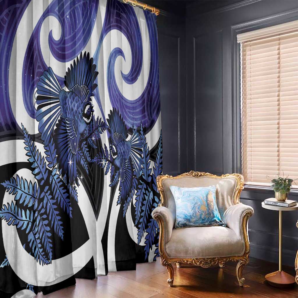 Piwakawaka New Zealand Matariki Window Curtain Maori New Year Silver Fern Purple Galaxy