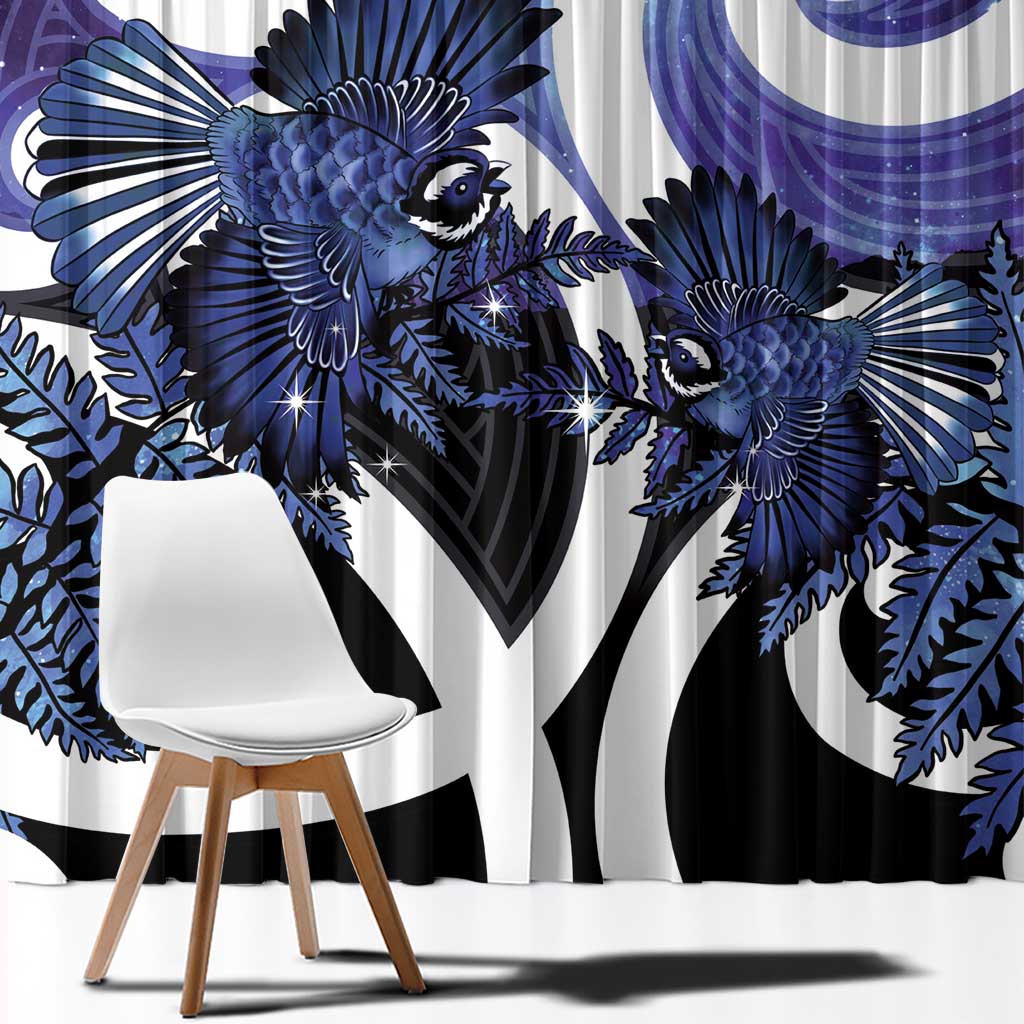 Piwakawaka New Zealand Matariki Window Curtain Maori New Year Silver Fern Purple Galaxy