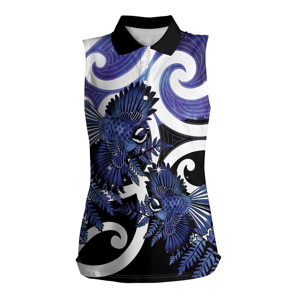 Piwakawaka New Zealand Matariki Women Sleeveless Polo Shirt Maori New Year Silver Fern Purple Galaxy LT14 Female Purple - Polynesian Pride