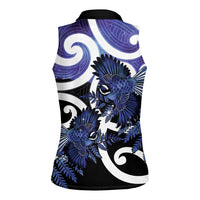 Piwakawaka New Zealand Matariki Women Sleeveless Polo Shirt Maori New Year Silver Fern Purple Galaxy LT14 - Polynesian Pride