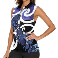 Piwakawaka New Zealand Matariki Women Sleeveless Polo Shirt Maori New Year Silver Fern Purple Galaxy LT14 - Polynesian Pride