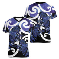 Piwakawaka New Zealand Matariki Women V-Neck T-Shirt Maori New Year Silver Fern Purple Galaxy