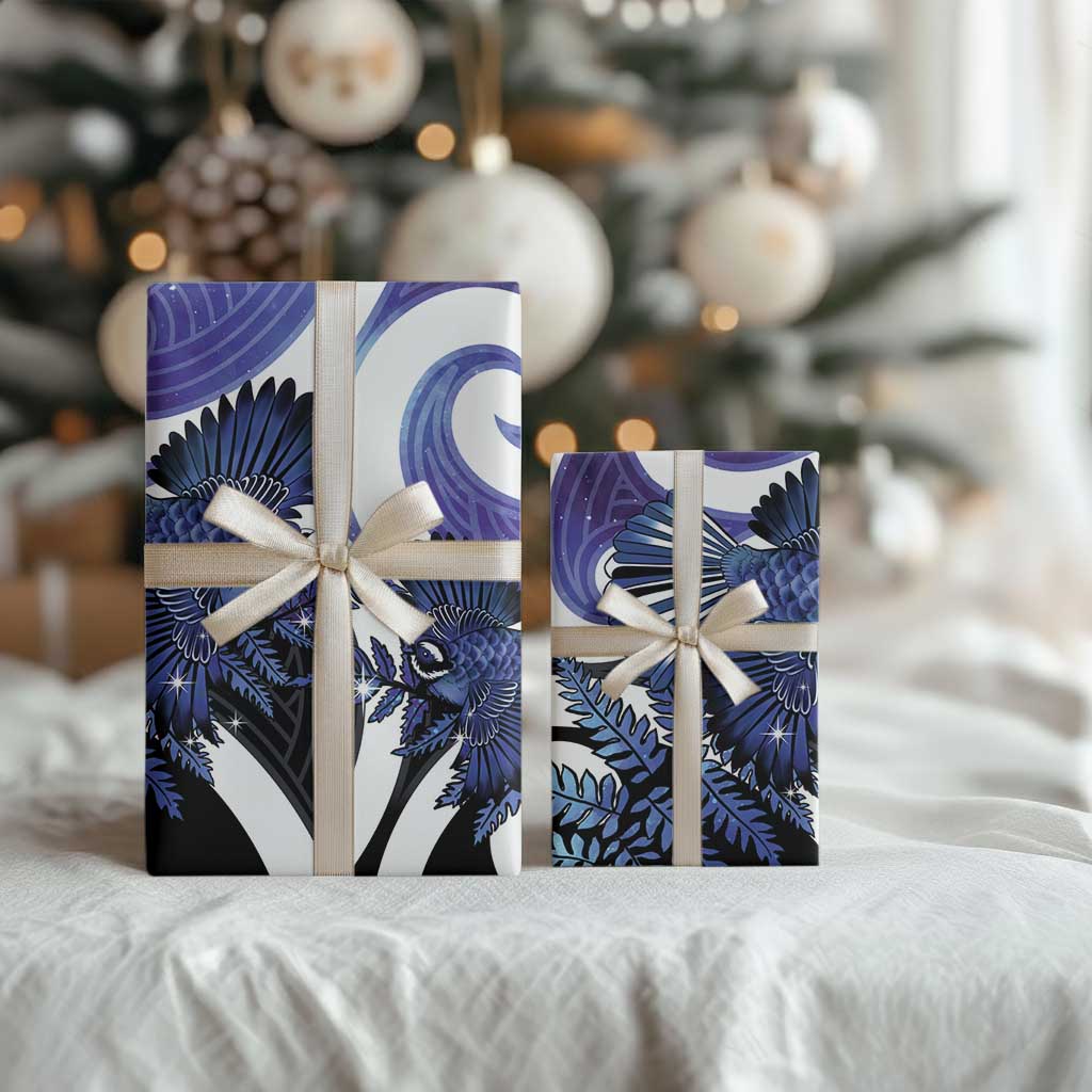 Piwakawaka New Zealand Matariki Wrapping Paper Maori New Year Silver Fern Purple Galaxy