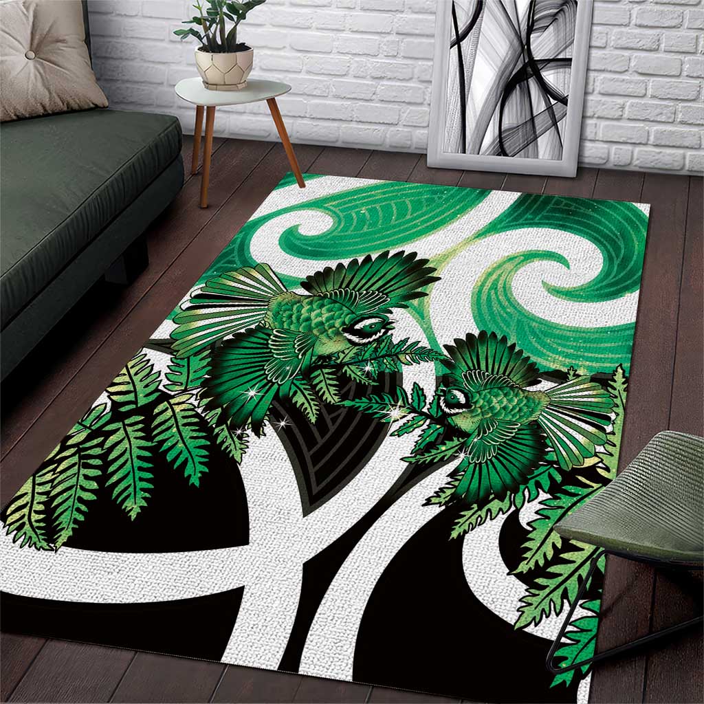 Piwakawaka New Zealand Matariki Area Rug Maori New Year Silver Fern Green Galaxy