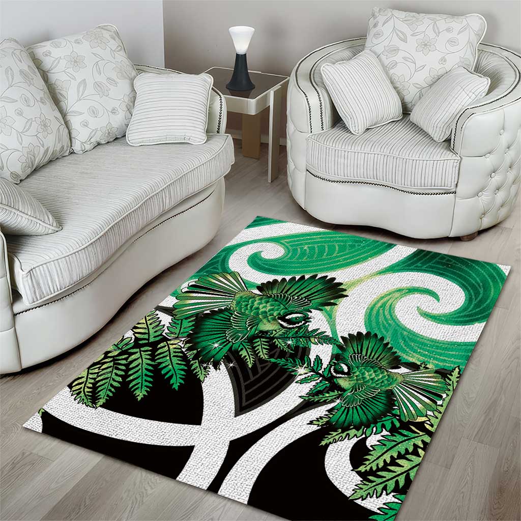Piwakawaka New Zealand Matariki Area Rug Maori New Year Silver Fern Green Galaxy