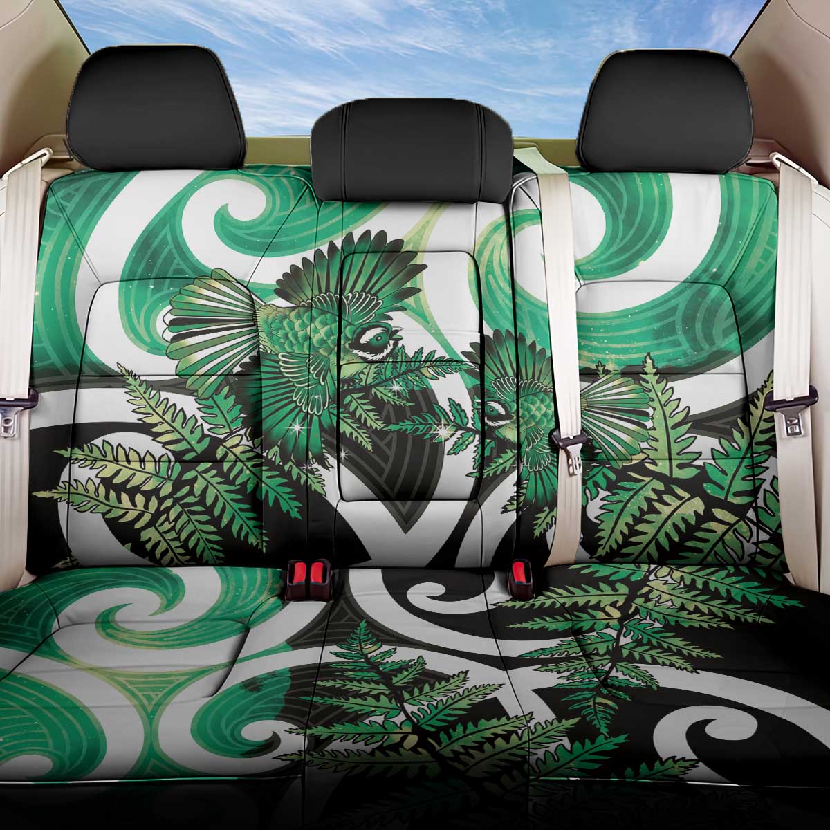 Piwakawaka New Zealand Matariki Back Car Seat Cover Maori New Year Silver Fern Green Galaxy