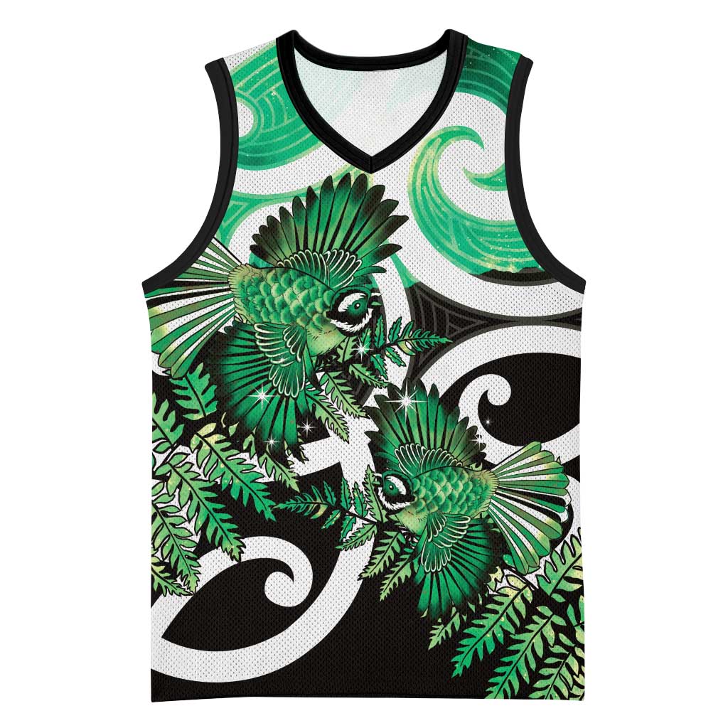 Piwakawaka New Zealand Matariki Basketball Jersey Maori New Year Silver Fern Green Galaxy