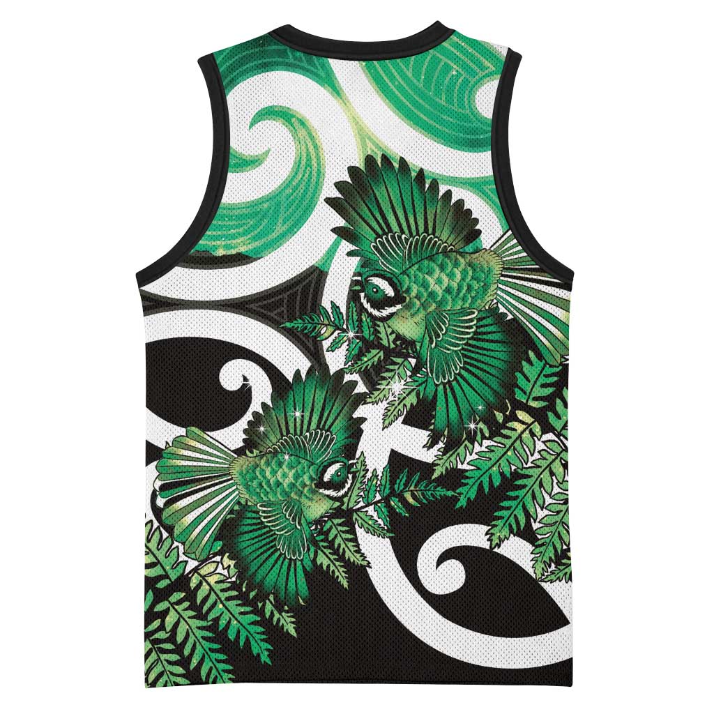 Piwakawaka New Zealand Matariki Basketball Jersey Maori New Year Silver Fern Green Galaxy
