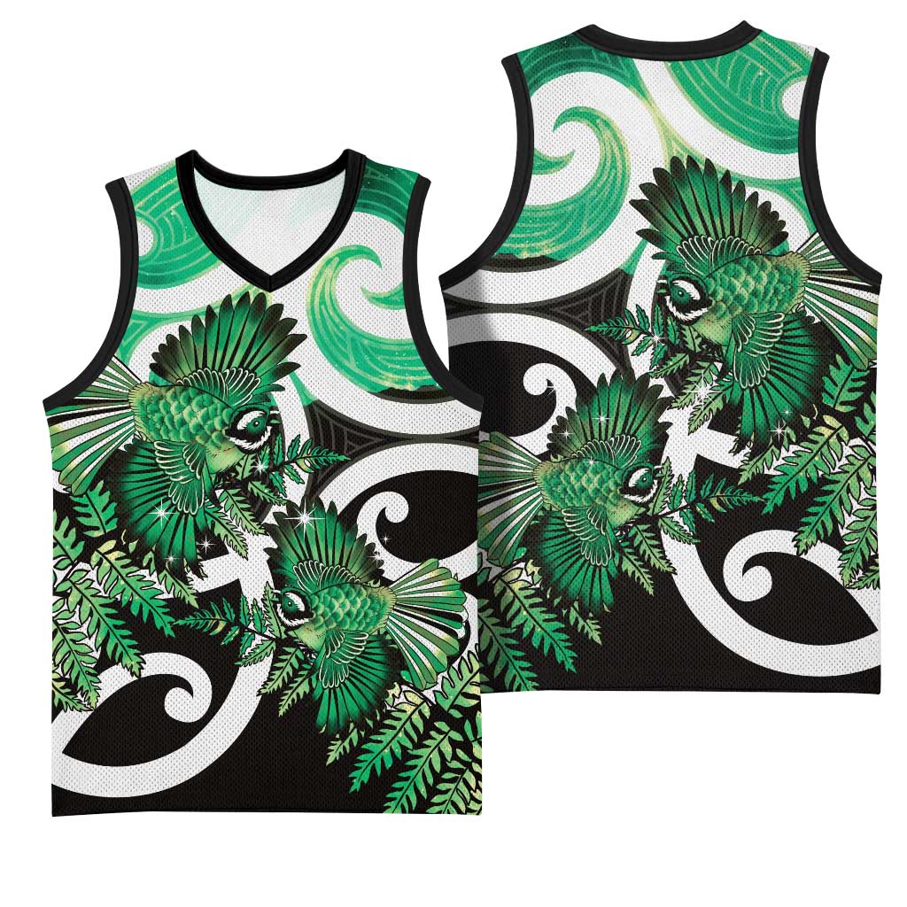 Piwakawaka New Zealand Matariki Basketball Jersey Maori New Year Silver Fern Green Galaxy
