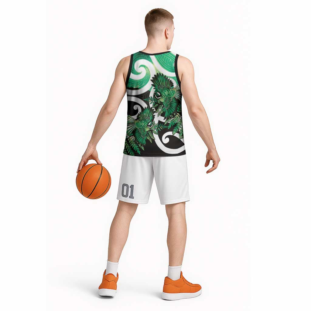 Piwakawaka New Zealand Matariki Basketball Jersey Maori New Year Silver Fern Green Galaxy
