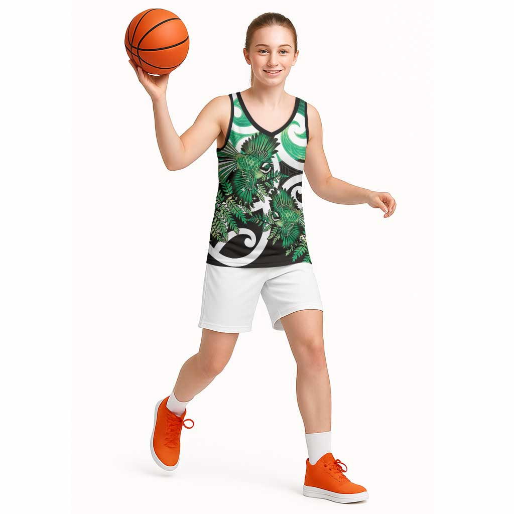 Piwakawaka New Zealand Matariki Basketball Jersey Maori New Year Silver Fern Green Galaxy