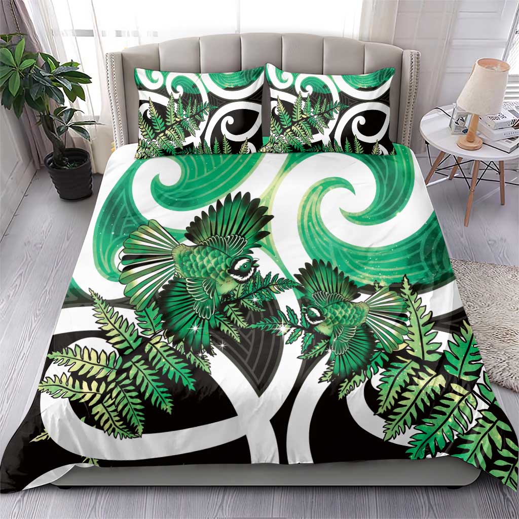 Piwakawaka New Zealand Matariki Bedding Set Maori New Year Silver Fern Green Galaxy LT14 - Polynesian Pride