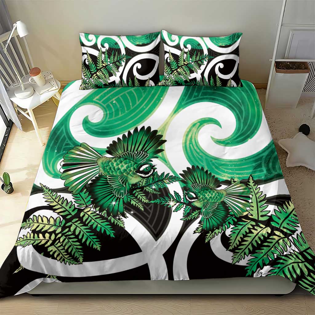 Piwakawaka New Zealand Matariki Bedding Set Maori New Year Silver Fern Green Galaxy LT14 - Polynesian Pride