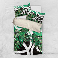 Piwakawaka New Zealand Matariki Bedding Set Maori New Year Silver Fern Green Galaxy LT14 US Twin 172cm x 218cm Green - Polynesian Pride