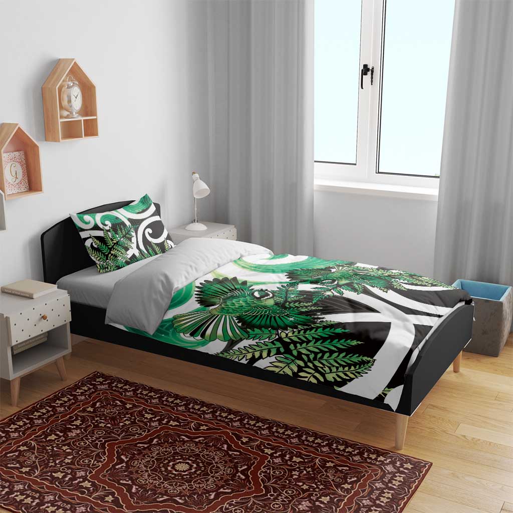 Piwakawaka New Zealand Matariki Bedding Set Maori New Year Silver Fern Green Galaxy LT14 - Polynesian Pride