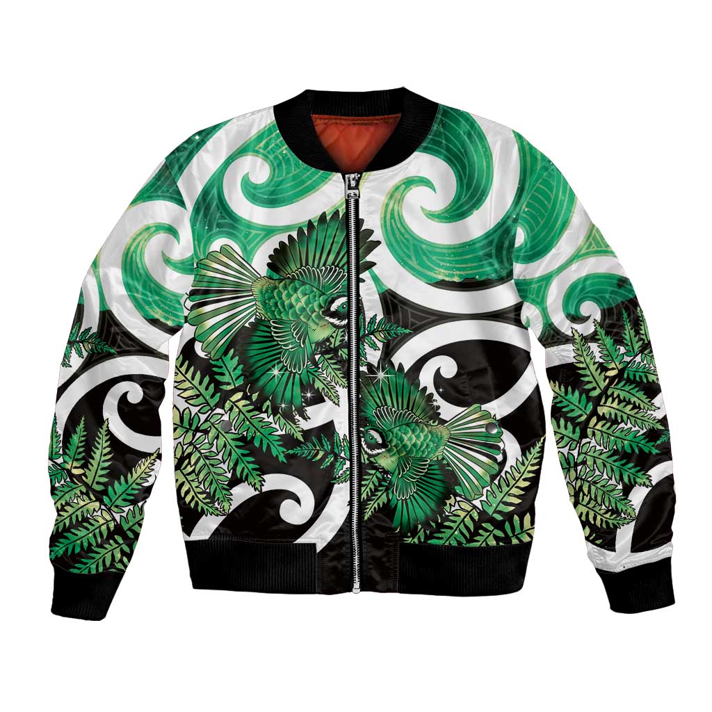Piwakawaka New Zealand Matariki Bomber Jacket Maori New Year Silver Fern Green Galaxy LT14 Unisex Green - Polynesian Pride