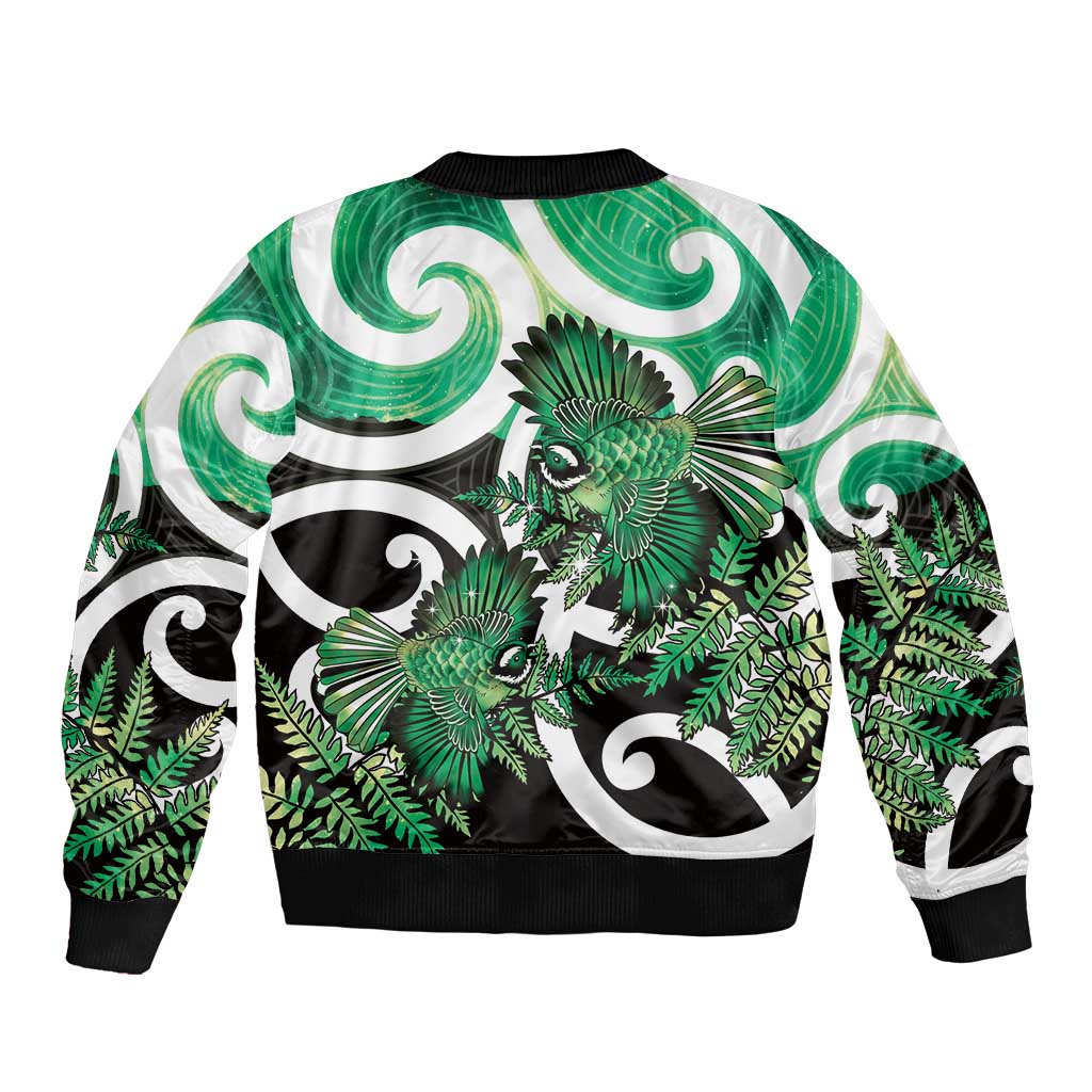 Piwakawaka New Zealand Matariki Bomber Jacket Maori New Year Silver Fern Green Galaxy LT14 - Polynesian Pride